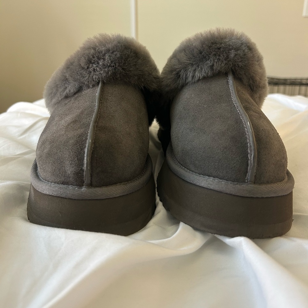 UGG Platform Gray Suede Fur-Lined Slippers